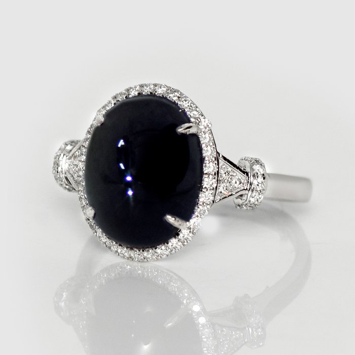 Ingen mindstepris - Ring - 14 karat Hvidguld -  5.99ct. tw. Safir - Diamant - IGI 5,70 ct Deep Blue