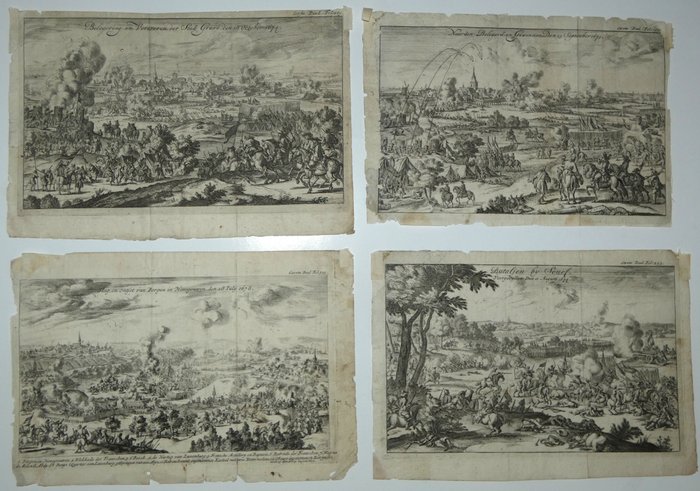 Nederland/Belgie - Holland/Belgien; Jan Luyken (1649-1712) - 1) Belegering der Stad Grave 2) Naarden belegerd 3) Bataljen by Senef 4) Salg en ontset van Bergen - 1694