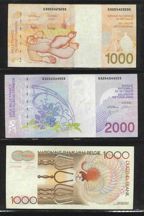 Belgien. - 9 banknotes - various dates  (Ingen mindstepris)