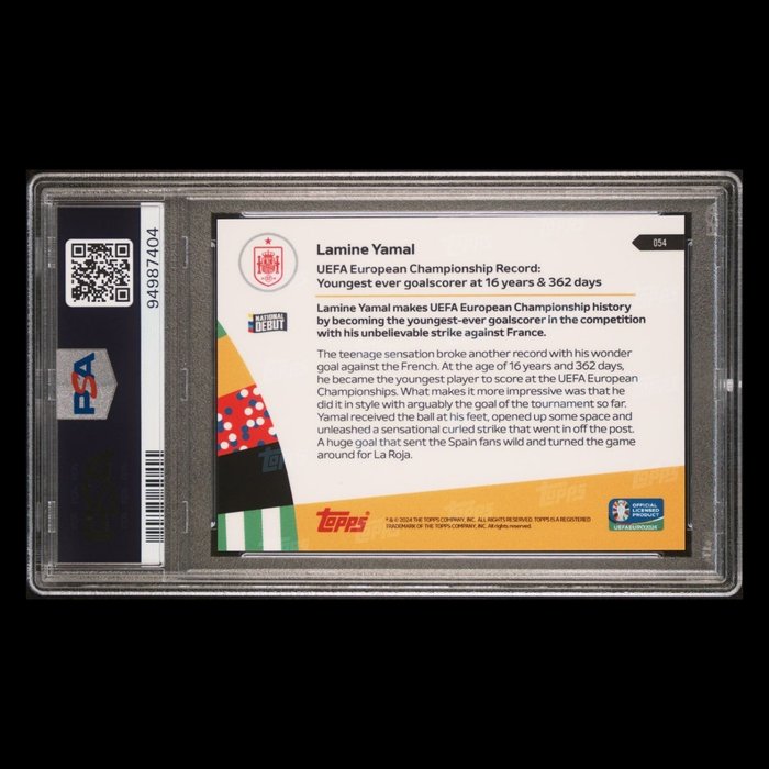 2024 Topps Now UEFA Euro Lamine Yamal #54 Goal vs Francia - 16 Years Old PSA 10 Graded card