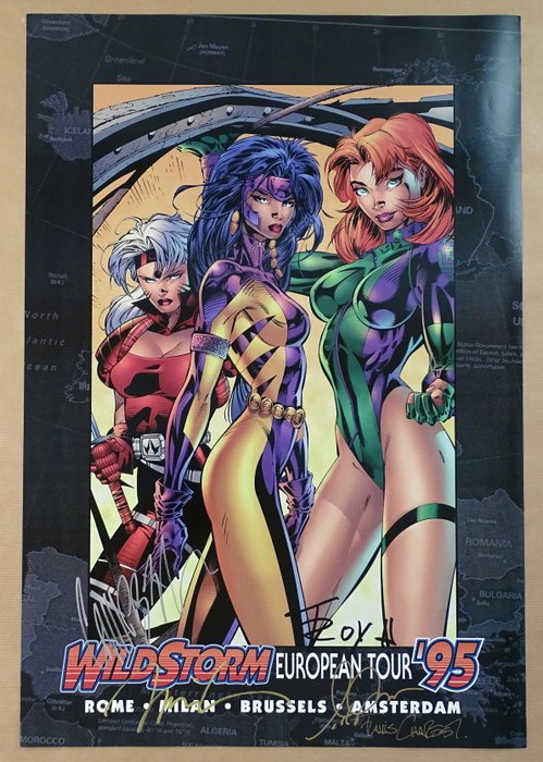 Jim Lee, Travis Charest et J. Scott Campbell - 1 Offset Print - Comic - Wildstorm European Tour - 1995