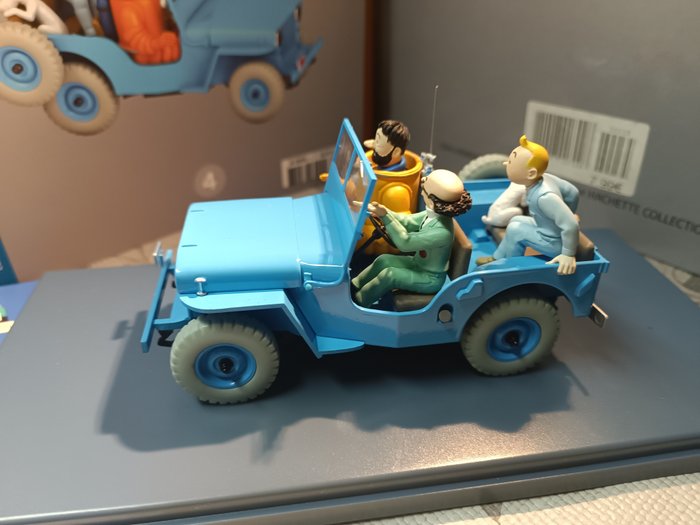 Tintin - 2 Modelbiler - 1/24 + 1/43 - den blå jeep fra månelinsen - Moulinsart / Hachette / Atlas