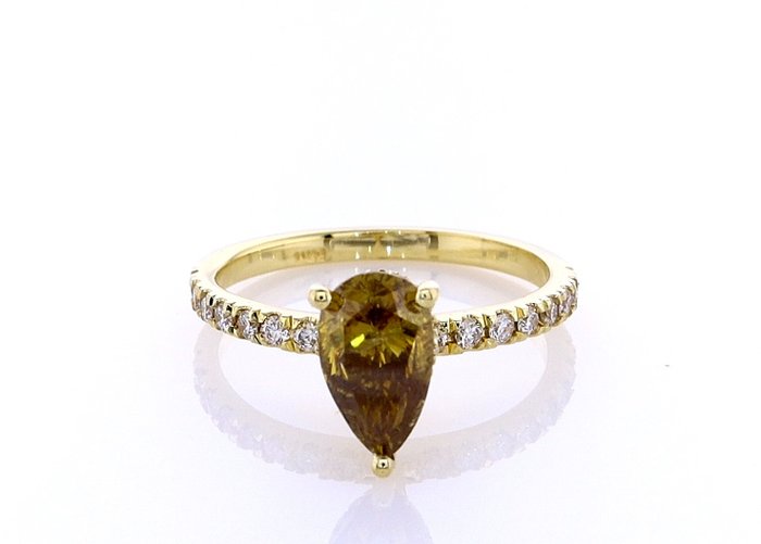 Ring - 14 karat Gulguld -  1.37ct. tw. Diamant (Naturfarvet) - Diamant