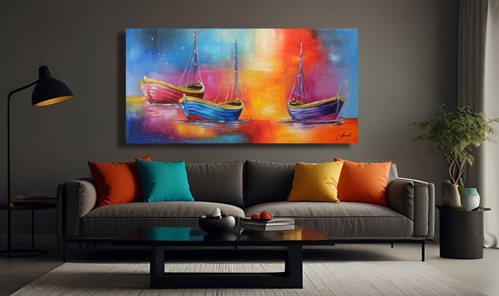 Monika Spiewak - Boats On The Beach - XXL -  on Frame - Ready to Hang