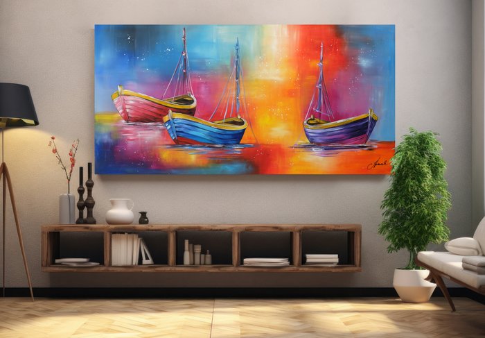 Monika Spiewak - Boats On The Beach - XXL -  on Frame - Ready to Hang