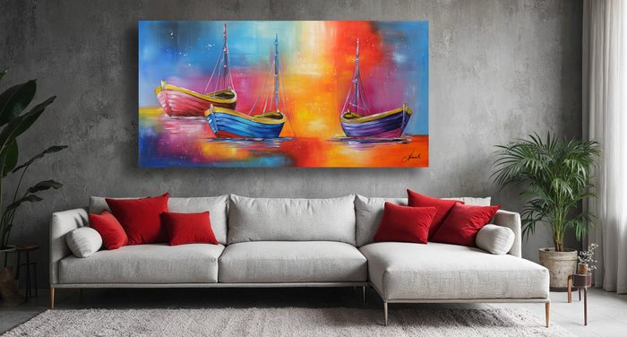 Monika Spiewak - Boats On The Beach - XXL -  on Frame - Ready to Hang