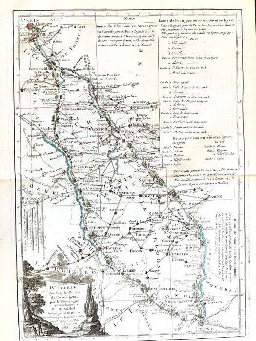 Frankrig - Paris Lyon Auxerre Bourgogne; Louis-Charles DESNOS / MICHEL Claude Sidoine - IVe feuille qui donne les routes de Paris à Lyon - 1781-1800