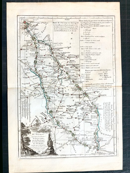 Frankrig - Paris Lyon Auxerre Bourgogne; Louis-Charles DESNOS / MICHEL Claude Sidoine - IVe feuille qui donne les routes de Paris à Lyon - 1781-1800