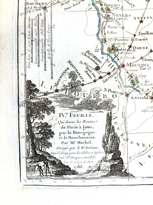 Frankrig - Paris Lyon Auxerre Bourgogne; Louis-Charles DESNOS / MICHEL Claude Sidoine - IVe feuille qui donne les routes de Paris à Lyon - 1781-1800