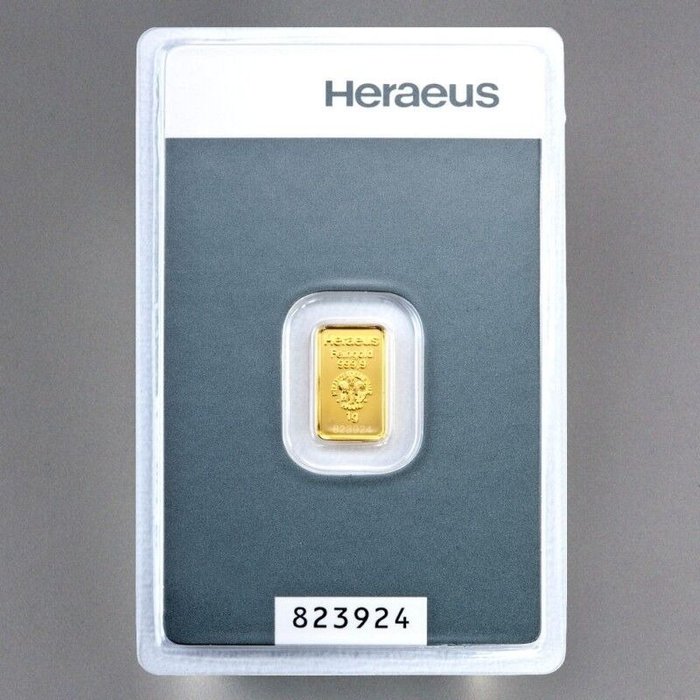 1 gram - Guld 999 - Heraeus - Forseglet  Med certifikat  (Ingen mindstepris)