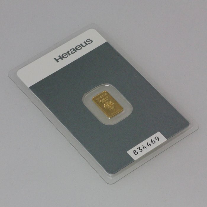 1 gram - Guld 999 - Heraeus - Forseglet  Med certifikat  (Ingen mindstepris)