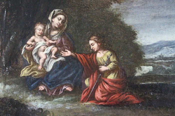 Italiensk skole (XVII) - Madonna con bambino e Santa