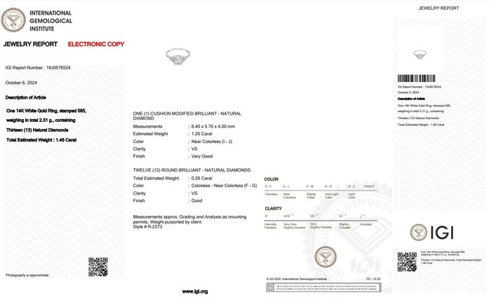 Ring - 14 karat Hvidguld -  1.46ct. tw. Diamant (Natur) - Diamant - Ideel skåret diamant