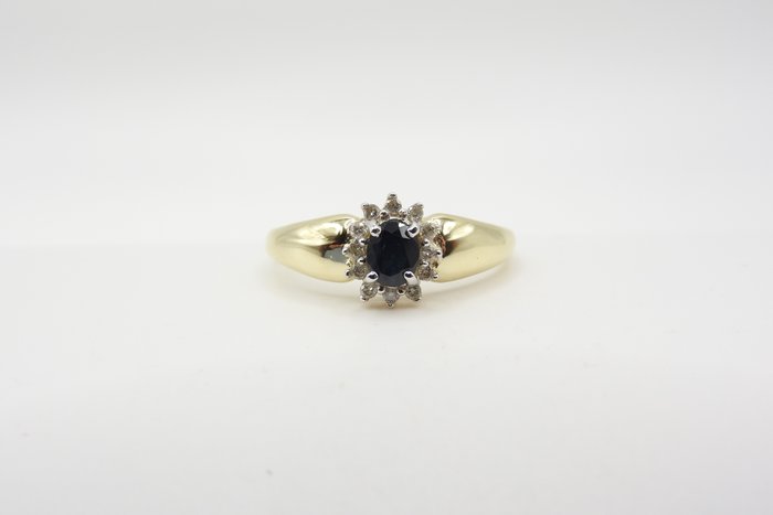 Ring - 14 karat Gulguld, Hvidguld -  0.37ct. tw. Safir - Diamant