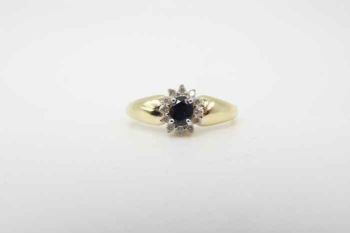 Ring - 14 karat Gulguld, Hvidguld -  0.37ct. tw. Safir - Diamant