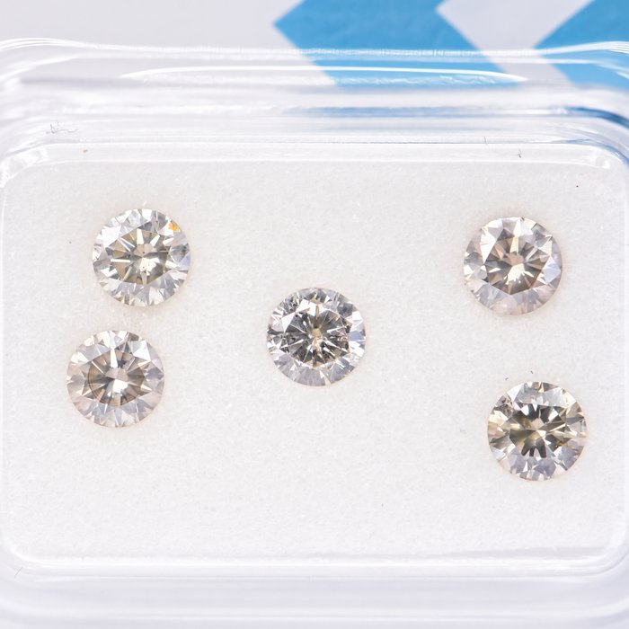 Ingen mindstepris - 5 pcs Diamant  (Naturfarvet)  - 1.01 ct - Rund - Fancy Brunlig Grå - I1 - International Gemological Institute (IGI)