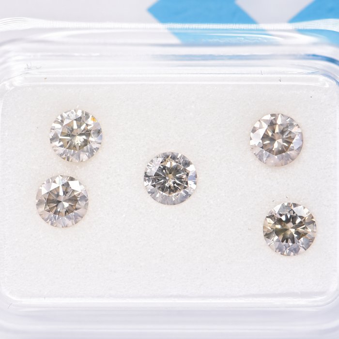 Ingen mindstepris - 5 pcs Diamant  (Naturfarvet)  - 1.01 ct - Rund - Fancy Brunlig Grå - I1 - International Gemological Institute (IGI)