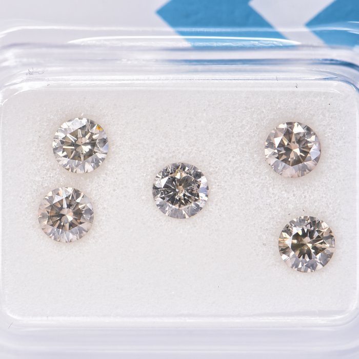 Ingen mindstepris - 5 pcs Diamant  (Naturfarvet)  - 1.01 ct - Rund - Fancy Brunlig Grå - I1 - International Gemological Institute (IGI)