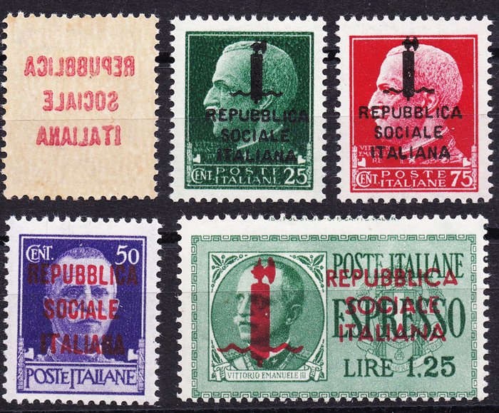 Italien 1944 - Italien - RSI - Komplet ny serie** Milan-udgave + 50c sort. med mærkat