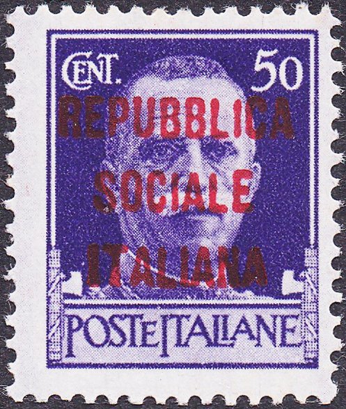 Italien 1944 - Italien - RSI - Komplet ny serie** Milan-udgave + 50c sort. med mærkat