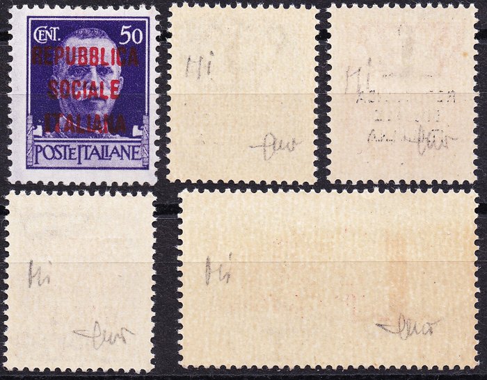 Italien 1944 - Italien - RSI - Komplet ny serie** Milan-udgave + 50c sort. med mærkat