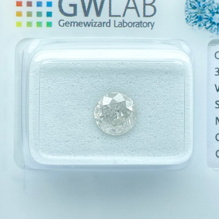 Ingen mindstepris - 1 pcs Diamant  (Natur)  - 1.00 ct - Rund - G - I2 - Gemewizard Gemological Laboratory (GWLab)