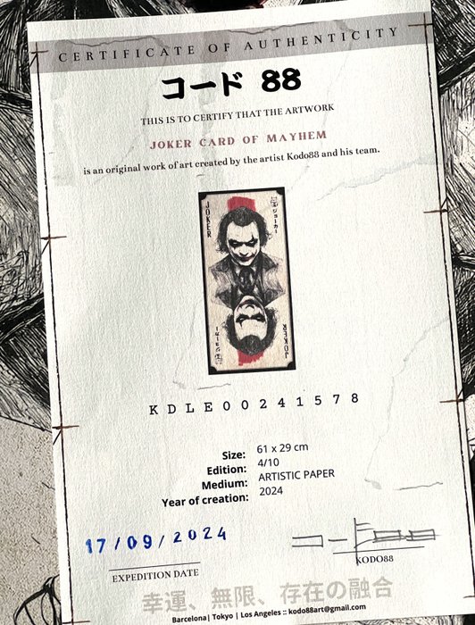 Kōdo88 - Joker Card of Mayhem - Hand Signed, Numbered  Certificated