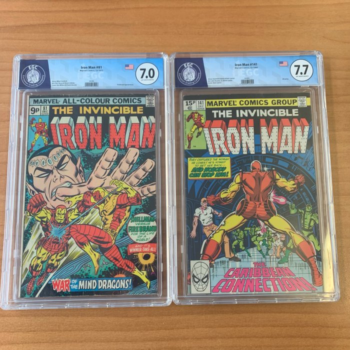 Iron Man #81, 141 - UK variants - EGC graded 7.0, 7.7 - 2 Graded comic