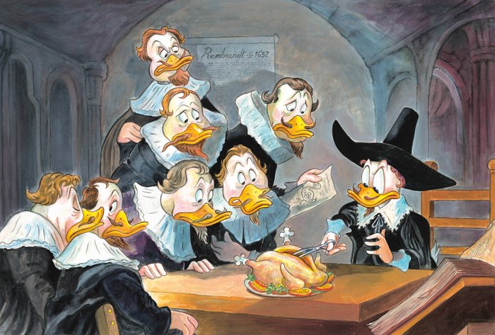 Tony Fernandez - Donald Duck  Friends Inspired by Rembrandt's "The Anatomy Lesson" (1632) - A.P. Signed Giclée -