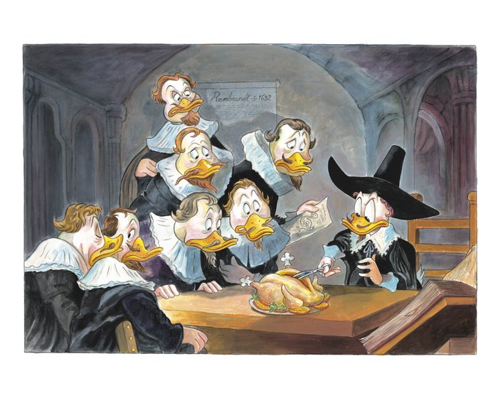 Tony Fernandez - Donald Duck  Friends Inspired by Rembrandt's "The Anatomy Lesson" (1632) - A.P. Signed Giclée -