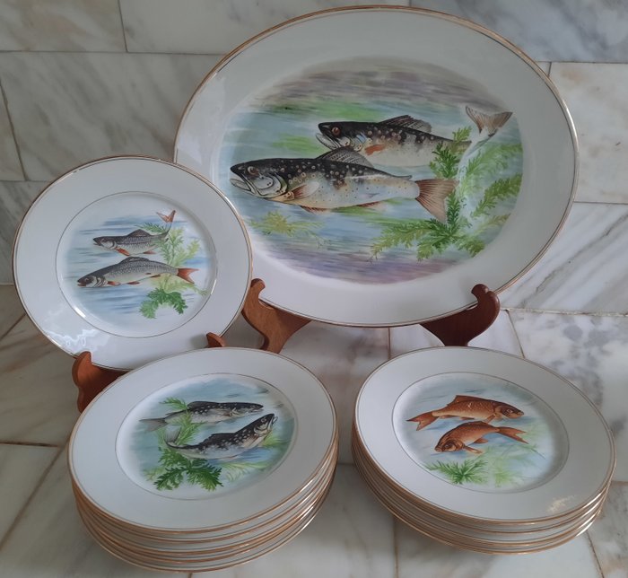 Fiskserveringssæt (11) - Limoges porcelæn