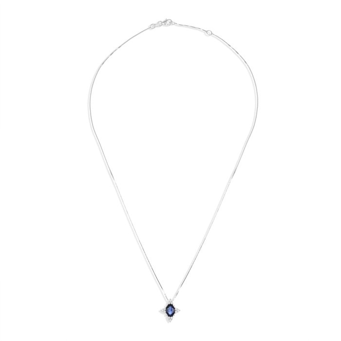 Halskæde med vedhæng - 18 kraat Hvidguld -  1.15ct. tw. Safir - Diamant