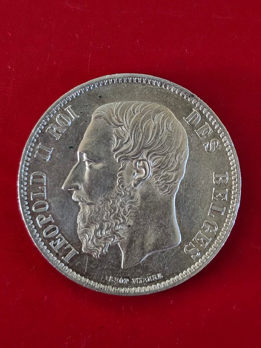 Belgien. Leopold 2.. 5 Francs 1867  (Ingen mindstepris)