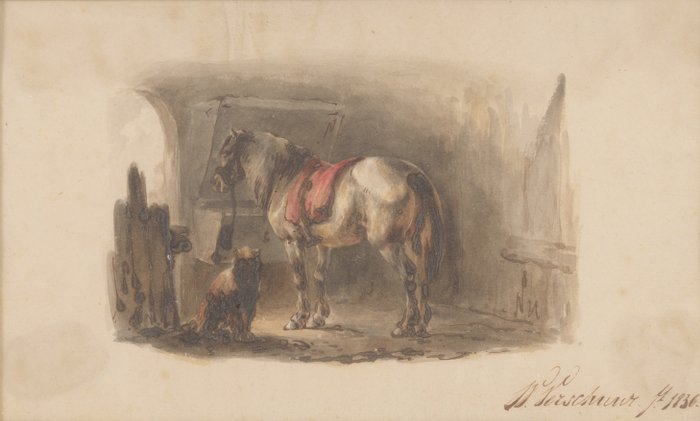 Wouterus Verschuur (1812-1874) - Farm horse in the stable