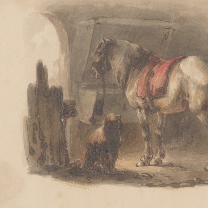 Wouterus Verschuur (1812-1874) - Farm horse in the stable