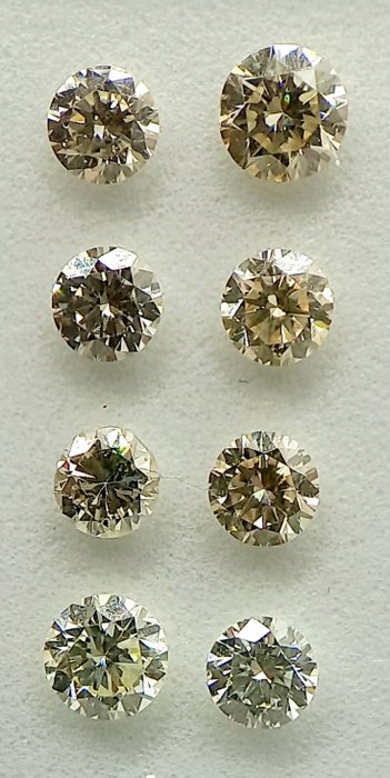 8 pcs Diamant  (Naturfarvet)  - 0.81 ct - Rund - Faint, Very light Grønlig, Gullig Brun, Gul - SI2, VVS1 - Antwerp Laboratory for Gemstone Testing (ALGT)