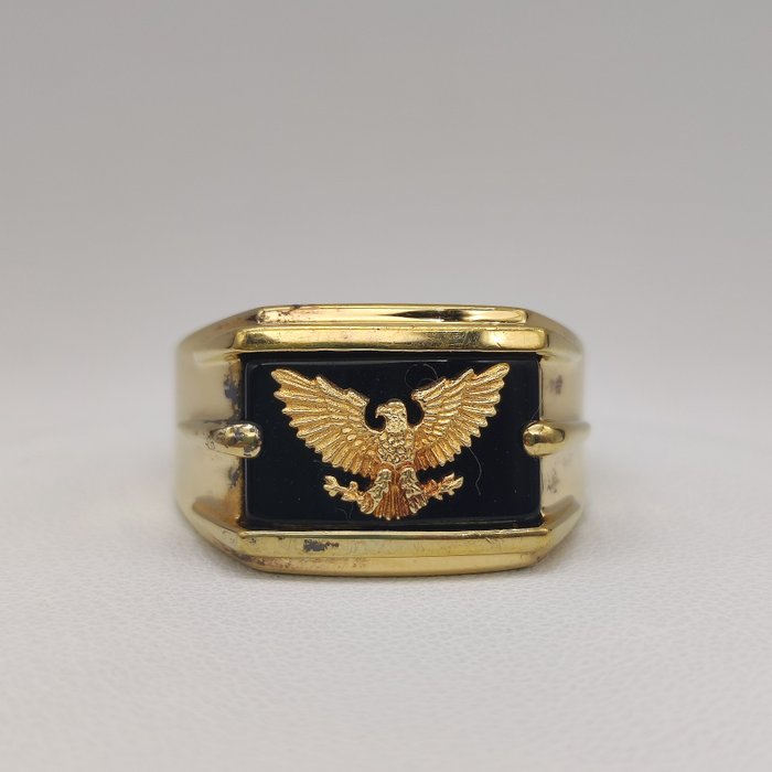 Ingen mindstepris - Franklin Mint - Ring - Wings of Gold - 18 kraat Gulguld, Sølv Onyx