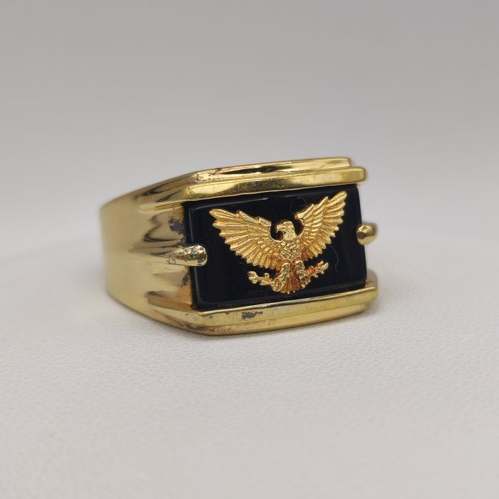 Ingen mindstepris - Franklin Mint - Ring - Wings of Gold - 18 kraat Gulguld, Sølv Onyx