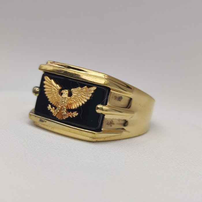 Ingen mindstepris - Franklin Mint - Ring - Wings of Gold - 18 kraat Gulguld, Sølv Onyx