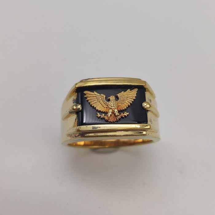 Ingen mindstepris - Franklin Mint - Ring - Wings of Gold - 18 kraat Gulguld, Sølv Onyx