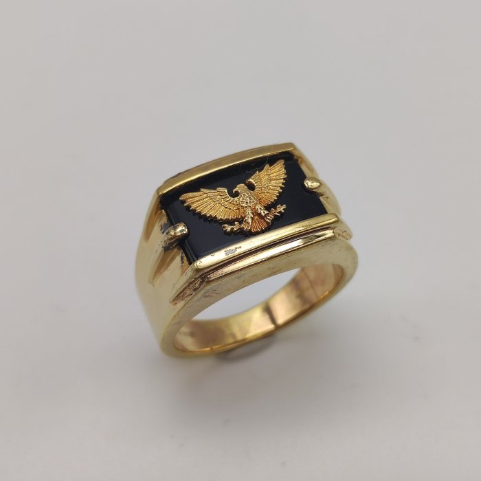 Ingen mindstepris - Franklin Mint - Ring - Wings of Gold - 18 kraat Gulguld, Sølv Onyx