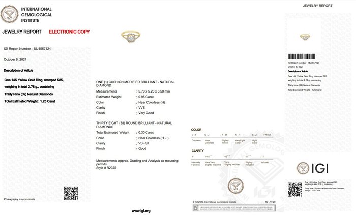 Ingen mindstepris - Ring - 14 karat Gulguld -  1.25ct. tw. Diamant (Natur) - Diamant - Ideel skåret diamant