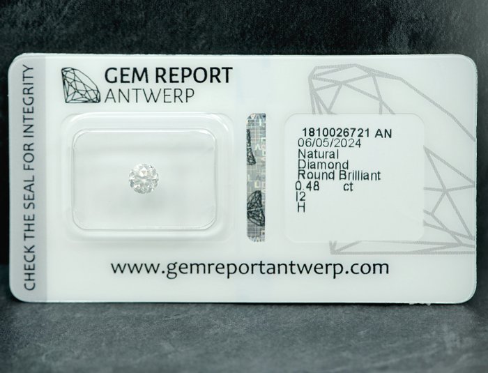 1 pcs Diamant  (Natur)  - 0.48 ct - H - I2 - Gem Report Antwerp (GRA)