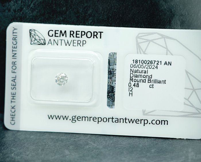 1 pcs Diamant  (Natur)  - 0.48 ct - H - I2 - Gem Report Antwerp (GRA)