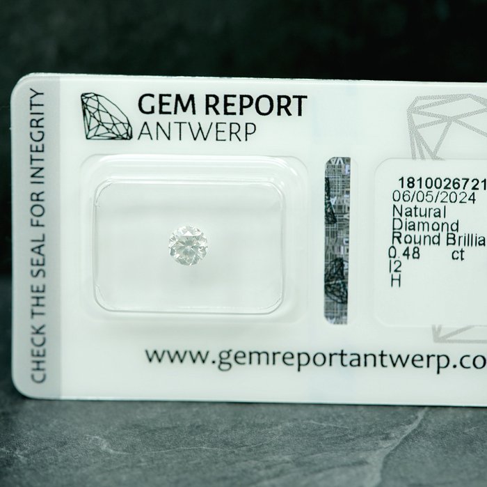 1 pcs Diamant  (Natur)  - 0.48 ct - H - I2 - Gem Report Antwerp (GRA)