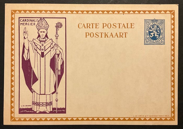 Belgien 1928/1932 - Postkort Type "Orval Abbey" - Sort + Brun  Cardinal Mercier - Zeldzaam