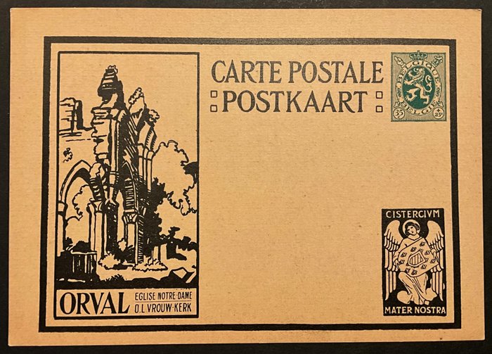 Belgien 1928/1932 - Postkort Type "Orval Abbey" - Sort + Brun  Cardinal Mercier - Zeldzaam