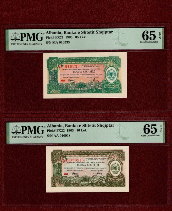 Albanien. - .05, .10 Lek - 1965 - Pick FX21, FX22  (Ingen mindstepris)