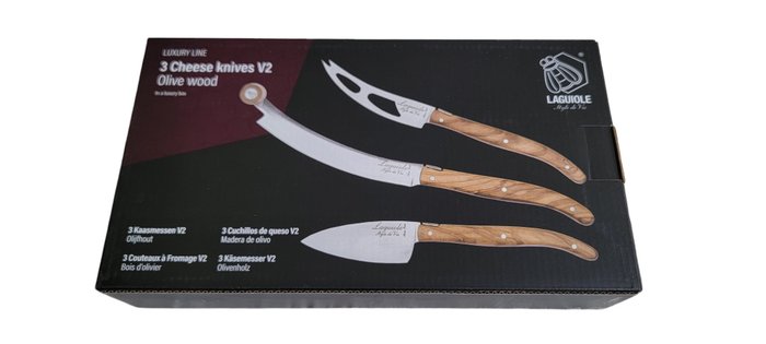 Laguiole Style de Vie - Bordknive sæt (3) - Oliventræ - Ostekniv boks