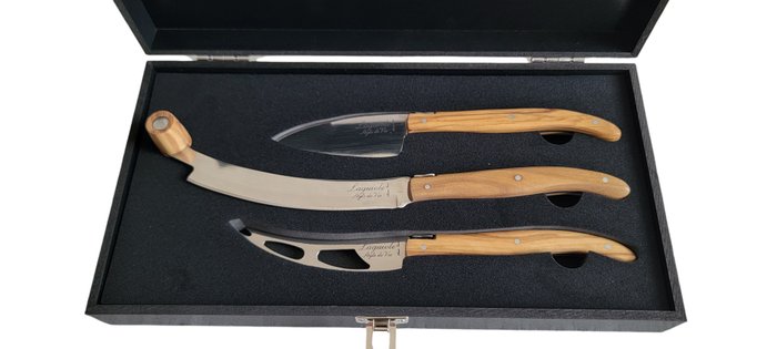 Laguiole Style de Vie - Bordknive sæt (3) - Oliventræ - Ostekniv boks